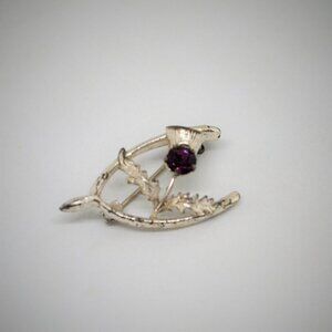 Wishbone Flower Brooch Vintage Silver Tone Lucky Pin Purple Stone Vtg Jewelry